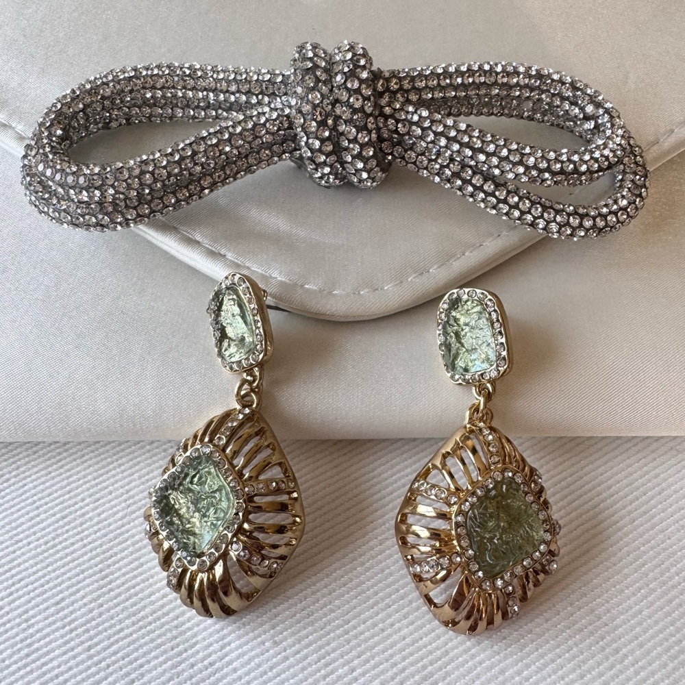 Kara Ross 10021 Green Druzy Gold-tone Drop Post Earrings
